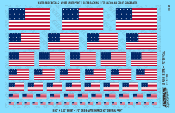 ASG Waterslide Decals - US Flag 13 Star – 1777 Official