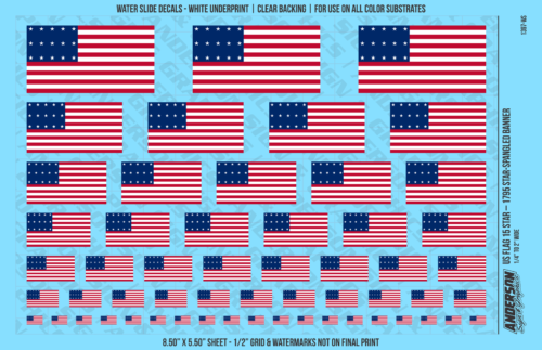 ASG Waterslide Decals - US Flag 15 Star – 1795 Star-Spangled Banner