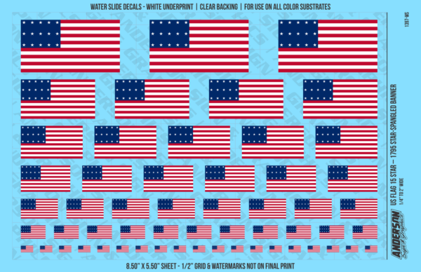 ASG Waterslide Decals - US Flag 15 Star – 1795 Star-Spangled Banner