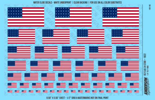 ASG Waterslide Decals - US Flag 24 Star – 1822
