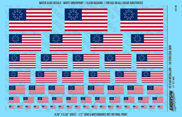 ASG Waterslide Decals - US Flag Medallion – 34 Star Civil War