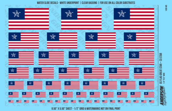 ASG Waterslide Decals - US Flag Great Star – 33 Star