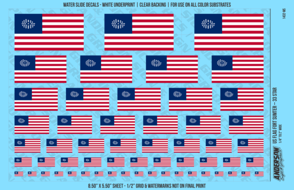 ASG Waterslide Decals - US Flag Fort Sumter – 33 Star