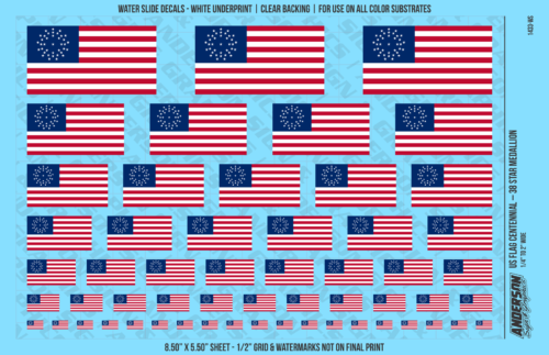 ASG Waterslide Decals - US Flag Centennial – 38 Star Medallion