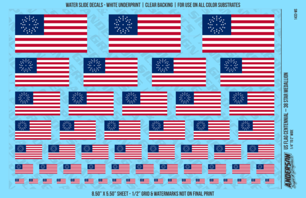 ASG Waterslide Decals - US Flag Centennial – 38 Star Medallion