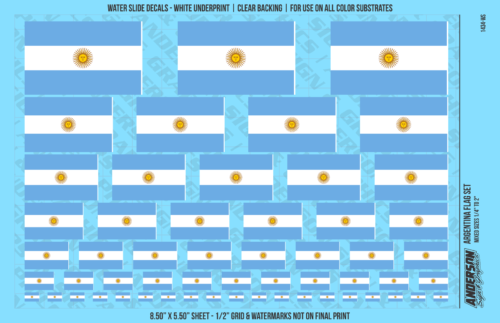 ASG Waterslide Decals - Argentina Flag Mixed Sizes 1/4" to 2"