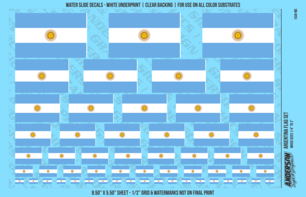 ASG Waterslide Decals - Argentina Flag Mixed Sizes 1/4" to 2"