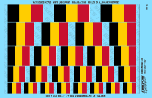 ASG Waterslide Decals - Belgium Flag Mixed Sizes 1/4" to 2"