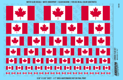 ASG Waterslide Decals - Canada Flag Mixed Sizes 1/4" to 2"