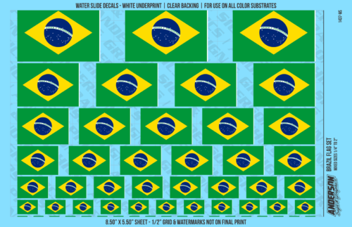 ASG Waterslide Decals - Brazil Flag Mixed Sizes 1/4" to 2"
