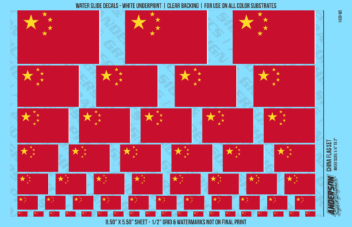 ASG Waterslide Decals - China Flag Mixed Sizes 1/4" to 2"