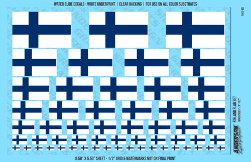 ASG Waterslide Decals - Finland Flag Mixed Sizes 1/4" to 2"