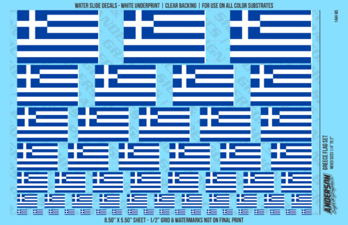 ASG Waterslide Decals - Greece Flag Mixed Sizes 1/4" to 2"