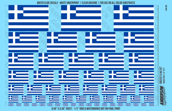 ASG Waterslide Decals - Greece Flag Mixed Sizes 1/4" to 2"