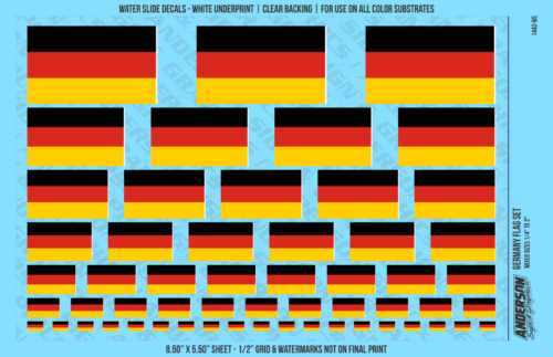 ASG Waterslide Decals - Germany Flag Mixed Sizes 1/4" to 2"