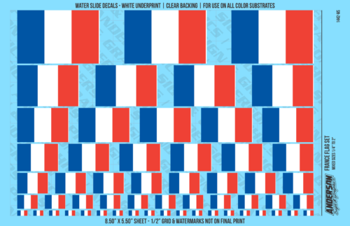 ASG Waterslide Decals - France Flag Mixed Sizes 1/4" to 2"