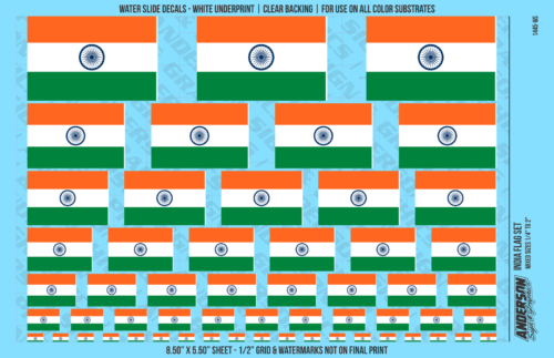 ASG Waterslide Decals - India Flag Mixed Sizes 1/4" to 2"