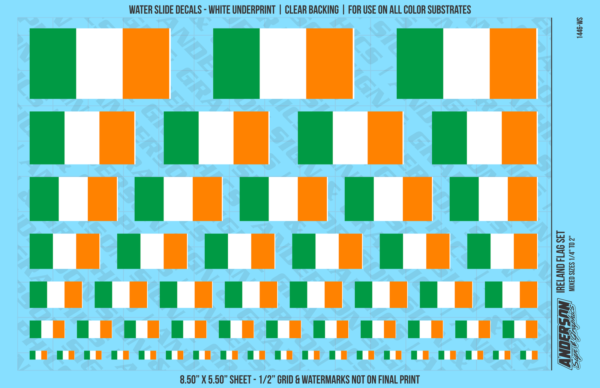ASG Waterslide Decals - Ireland Flag Mixed Sizes 1/4" to 2"
