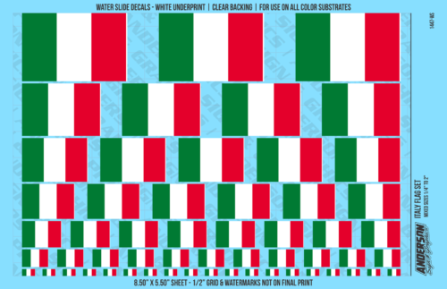 ASG Waterslide Decals - Italy Flag Mixed Sizes 1/4" to 2"