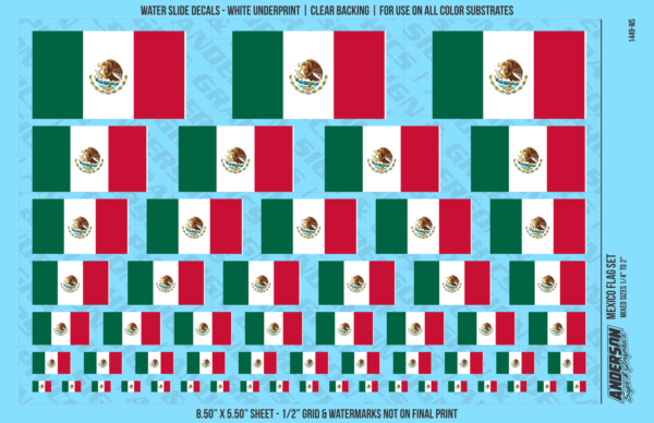 10-293.png ASG Waterslide Decals - Mexico Flag Mixed Sizes 1/4" to 2"
