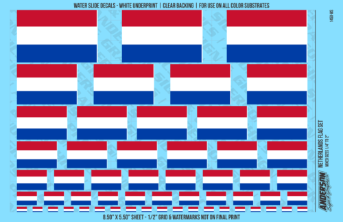 ASG Waterslide Decals - Netherlands Flag Mixed Sizes 1/4" to 2"
