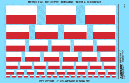 ASG Waterslide Decals - Poland Flag Mixed Sizes 1/4" to 2"