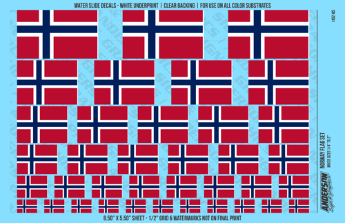 ASG Waterslide Decals - Norway Flag Mixed Sizes 1/4" to 2"