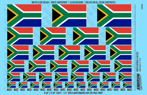 ASG Waterslide Decals - South Africa Flag Mixed Sizes 1/4" to 2"