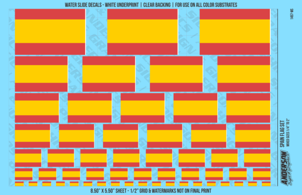 ASG Waterslide Decals - Spain Flag Mixed Sizes 1/4" to 2"