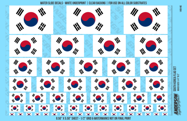 ASG Waterslide Decals - South Korea Flag Mixed Sizes 1/4" to 2"