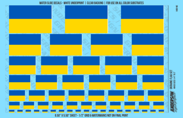 ASG Waterslide Decals - Ukraine Flag Mixed Sizes 1/4" to 2"