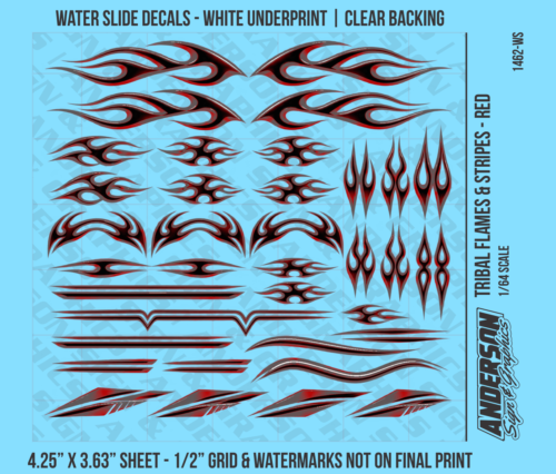 ASG Waterslide Decals - 1/64 Tribal Flames & Stripes - Red
