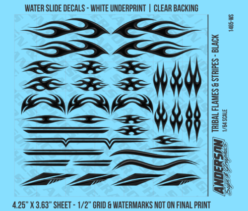 ASG Waterslide Decals - 1/64 Tribal Flames & Stripes - Black