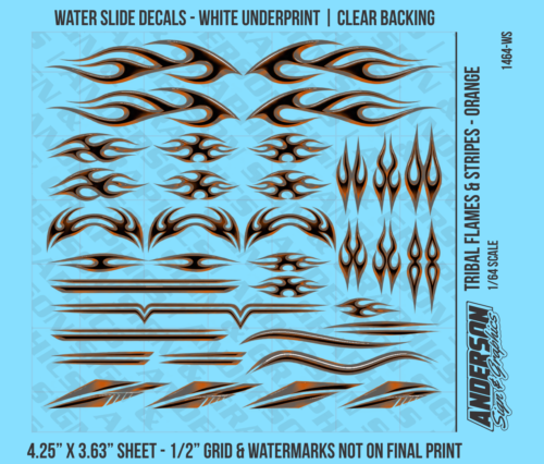 ASG Waterslide Decals - 1/64 Tribal Flames & Stripes - Orange