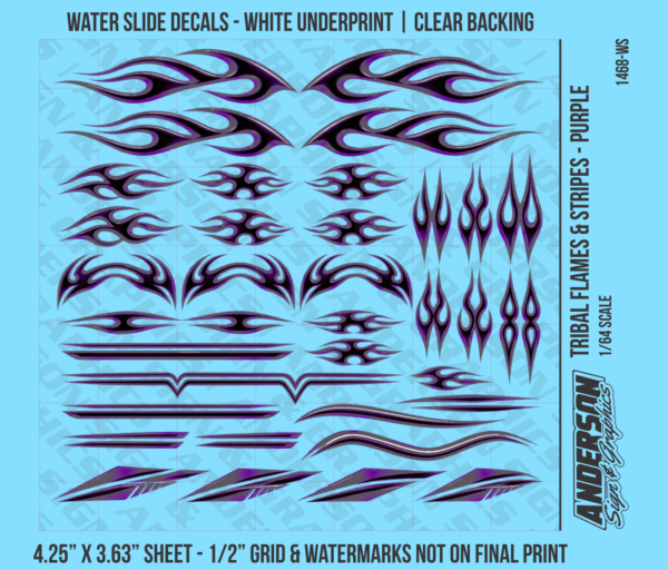 ASG Waterslide Decals - 1/64 Tribal Flames & Stripes - Purple