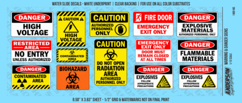 ASG Waterslide Decals - Warning & Danger Signs - 1/3 Sheet