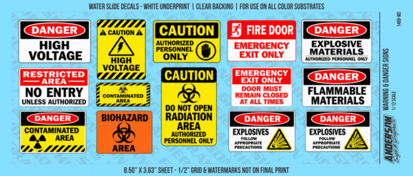 ASG Waterslide Decals - Warning & Danger Signs - 1/3 Sheet
