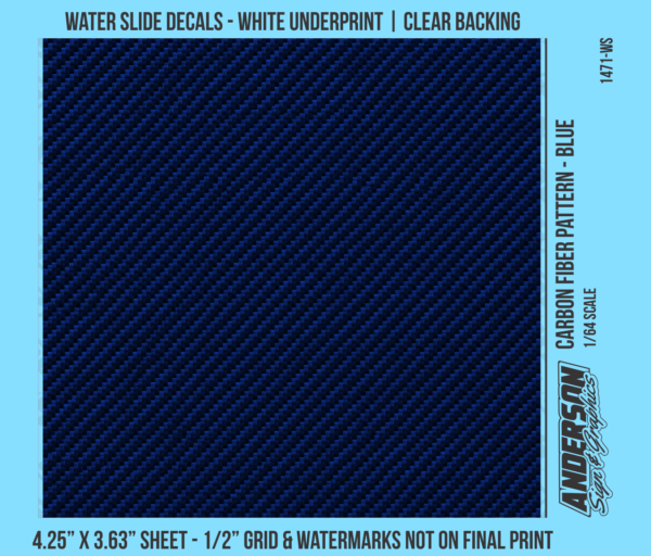 ASG Waterslide Decals - 1/64 Carbon Fiber Pattern - Blue