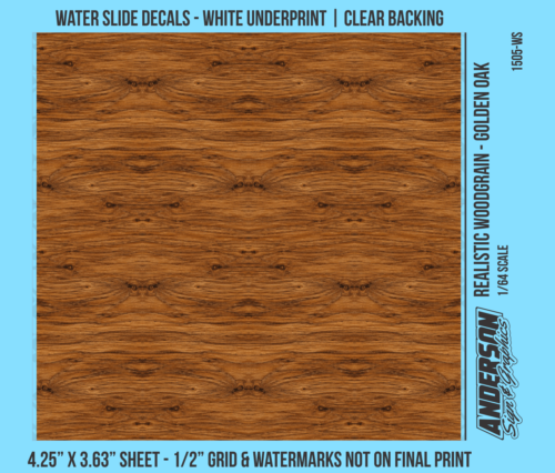 ASG Waterslide Decals - 1/64 Realistic Woodgrain - Golden Oak