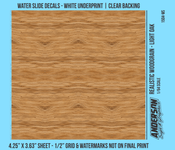 ASG Waterslide Decals - 1/64 Realistic Woodgrain - Light Oak