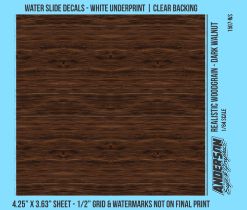 ASG Waterslide Decals - 1/64 Realistic Woodgrain - Dark Walnut