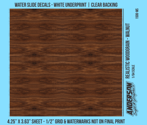 ASG Waterslide Decals - 1/64 Realistic Woodgrain - Walnut