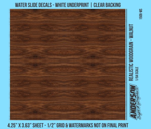 ASG Waterslide Decals - 1/64 Realistic Woodgrain - Walnut