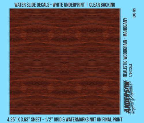 ASG Waterslide Decals - 1/64 Realistic Woodgrain - Mahogany