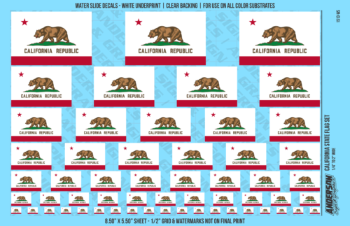 ASG Waterslide Decals - California State Flag Set