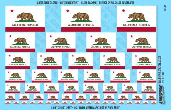 ASG Waterslide Decals - California State Flag Set