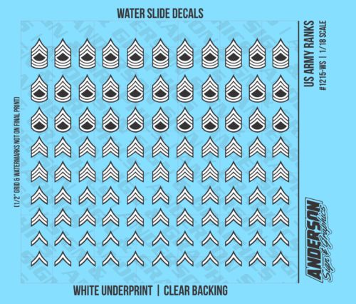 ASG 1/18 Scale US Army WW2 Rank Chevron Waterslide Decals for 3.75 Inch Figure