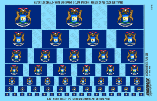 ASG Waterslide Decals - Michigan State Flag Set