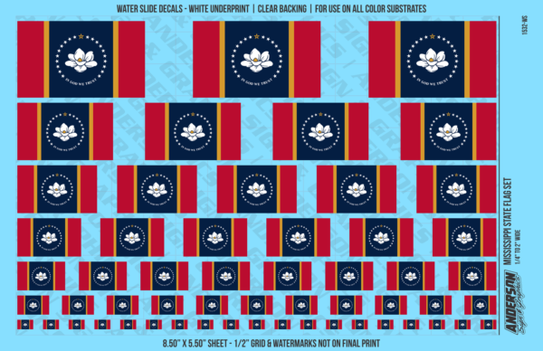 10-375.png ASG Waterslide Decals - Mississippi State Flag Set