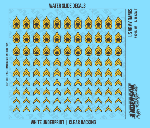 ASG 1/18 Scale US Army WW2 Rank Chevron Waterslide Decals for 3.75 Inch Figure